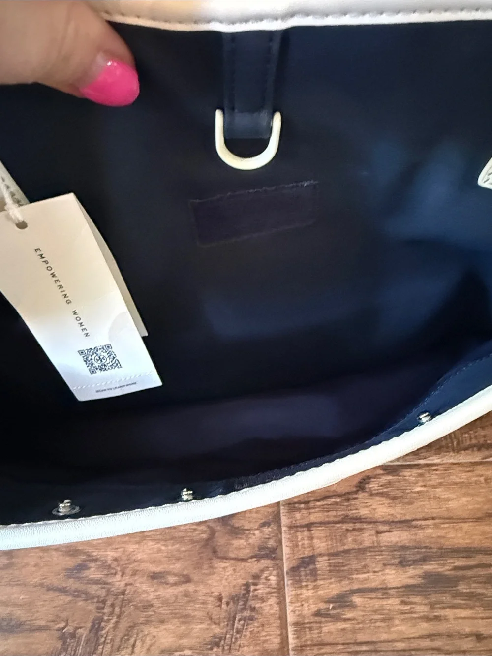 Tory Burch Navy and White Perforated Logo Tote